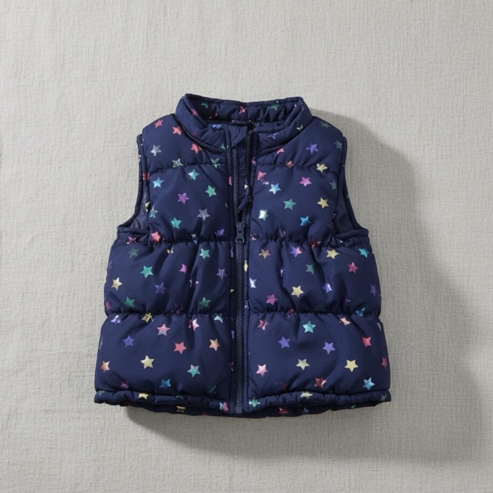 Healthtex Toddler Girl Star Print Full Zip Puffer Vest Jacket Navy Blue Size 4T